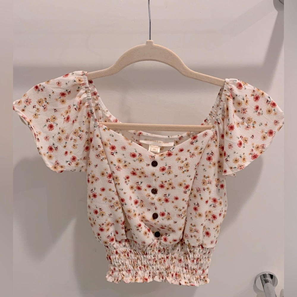 Pink floral cropped top from Monteau Los Angeles